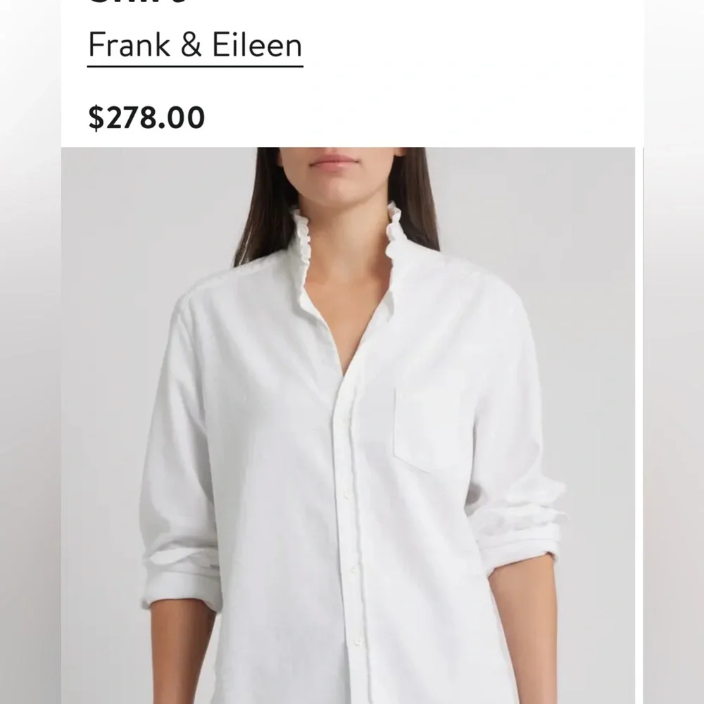 Frank and Eileen distressed White Ruffled Collar Button-Up Shirt - Picture 1 of 7